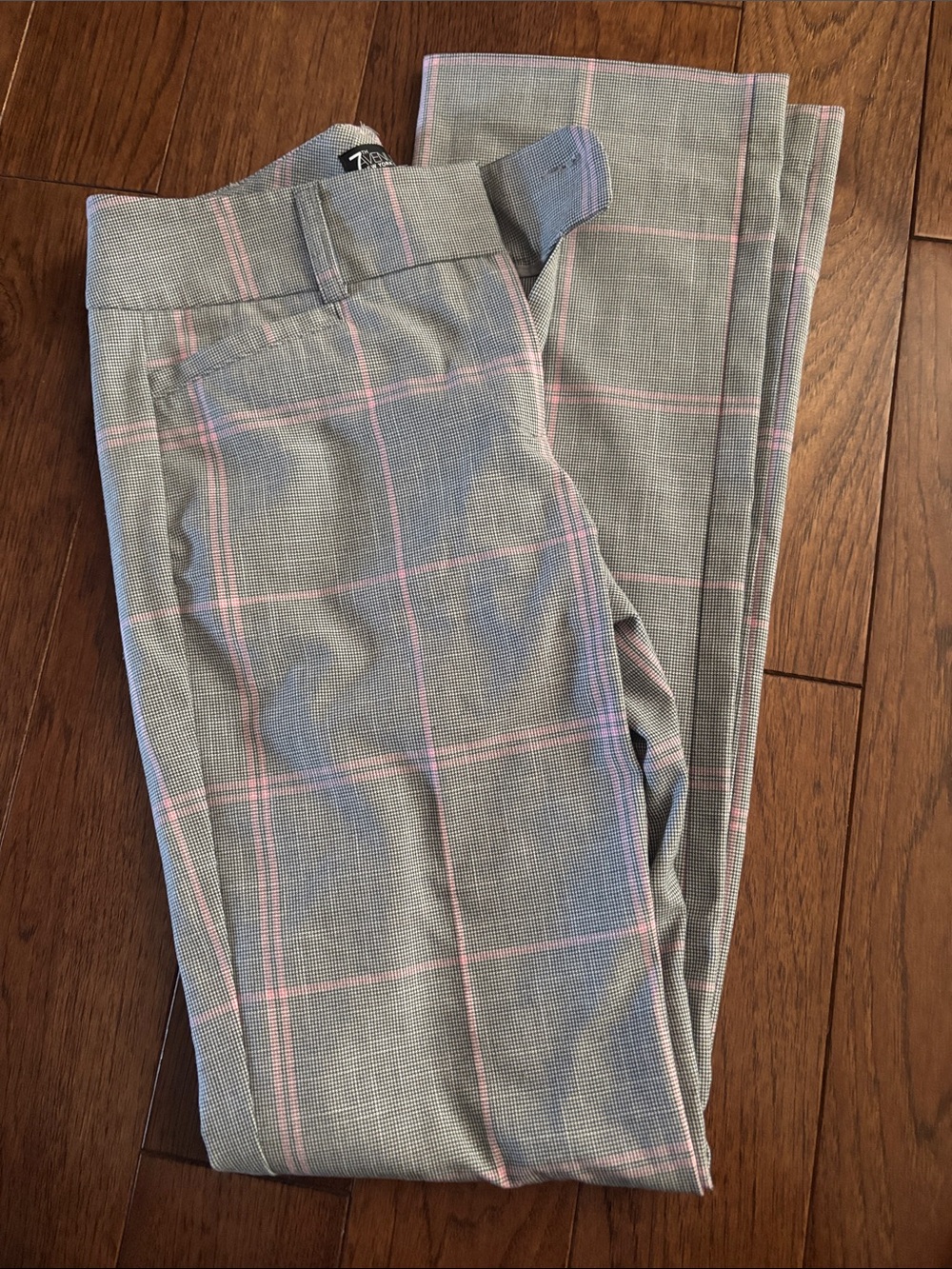 New York & Company Gray Plaid Straight Leg Pants with Pink Windowpane
